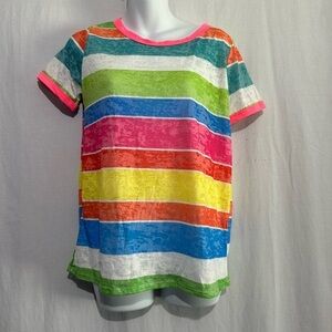 BiBi Multicolor Vibrant Stripes Short Sleeve Tee | Size M | Bright & Stylish